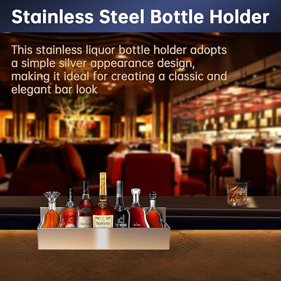 22 Inch Stainless Steel Liquor Bottle Storage Rack | Multi-purpose Storage Organizer For Bar, Kitchen And Garage Liquor Display