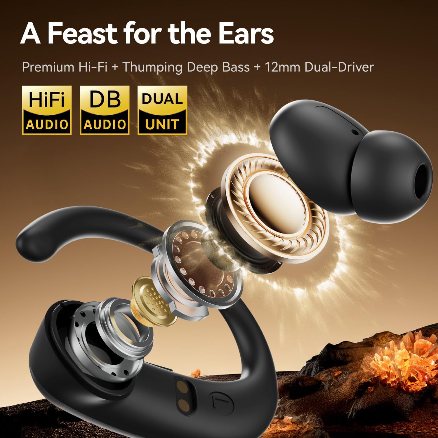 Sport Earbuds with Ear Hook 66hrs Playtime with LED Display Case, Wireless Bluetooth 6.0, Sports Over The Ear Earbuds, IPX4 Gym Workout Running Headphones, Deep Bass & Stereo Sound. - Image 5