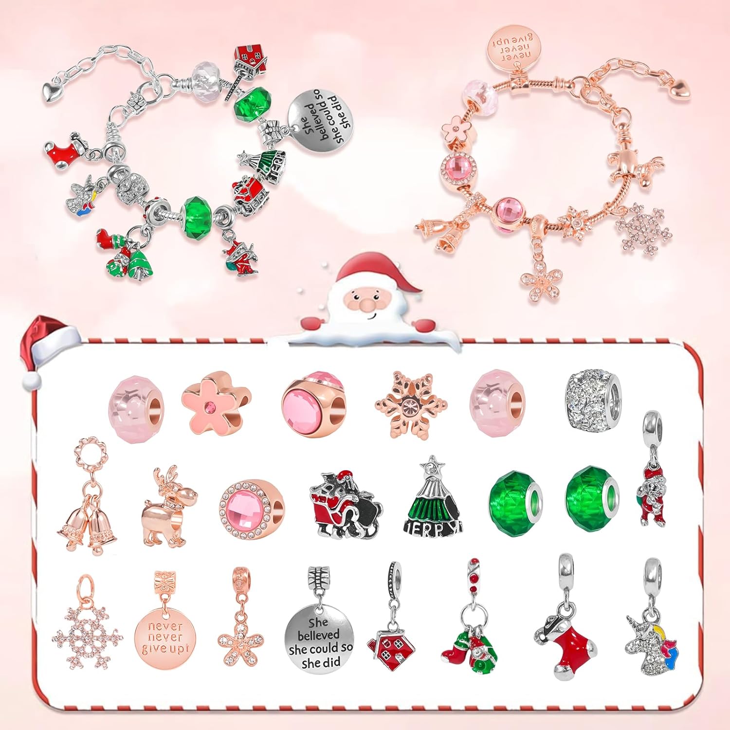 Advent Calendar 2025, 24 Days of Christmas Countdown Calendar with 2 DIY Bracelets and 22 Charms, Christmas Gift Ideas for Kids - Image 5