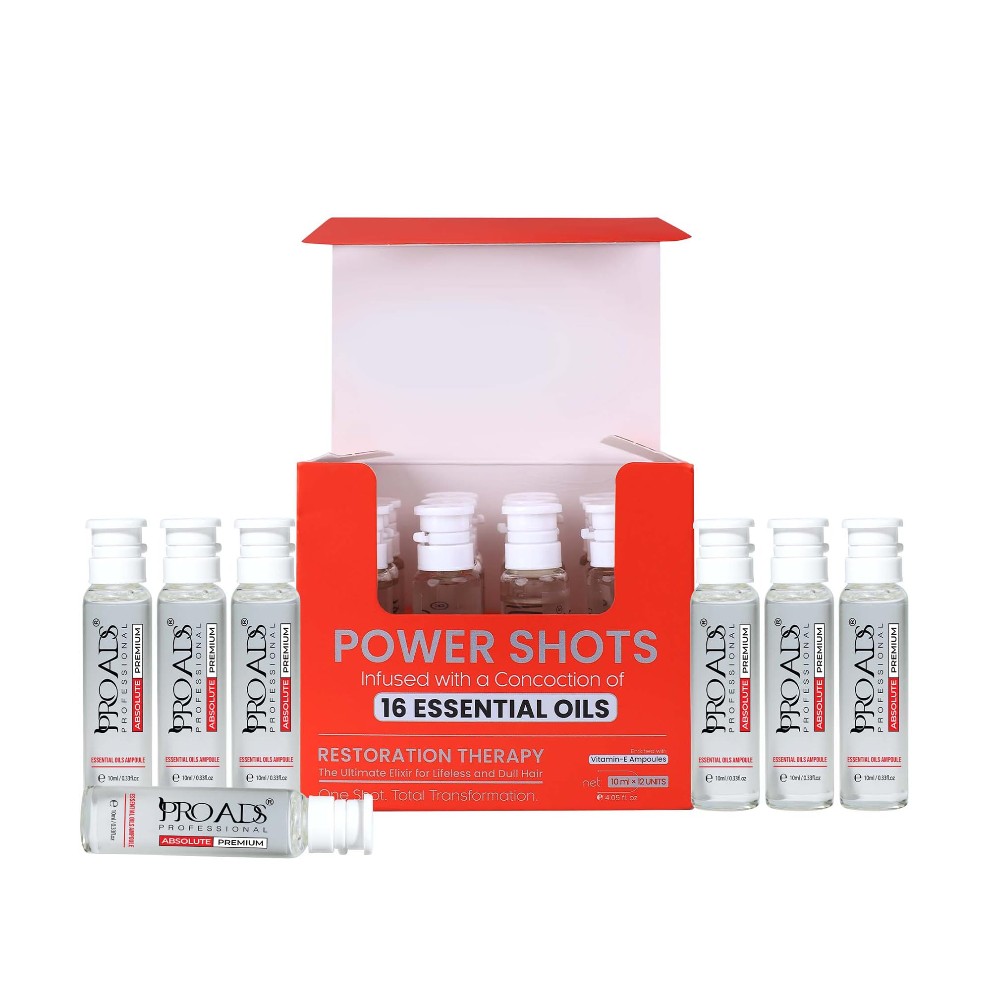PROADS Power Shots Hair Ampoule Treatment | 16 Essential Oils Repair for Dry, Damaged & Frizzy Hair | Deep Nourishment & Scalp to Tip Care | Dermatologically Tested | Professional Salon Formula - (12 x 10 ml)-picture-46