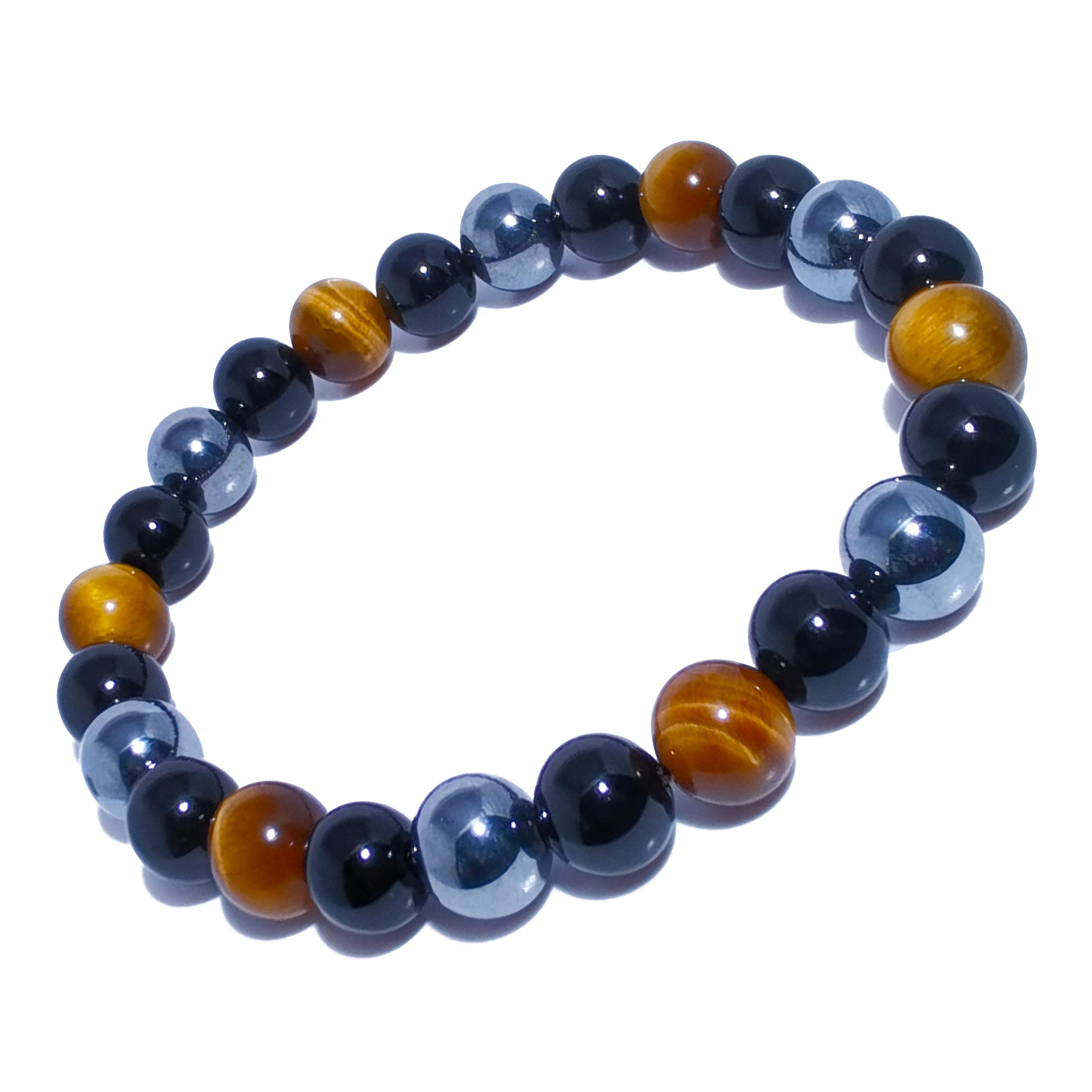 Dczosily Triple Protection Bracelet Natural Tiger's Eye Hematite Agate Stone Bracelet for Men Women Crystal Jewelry Healing Bracelets Bring Luck