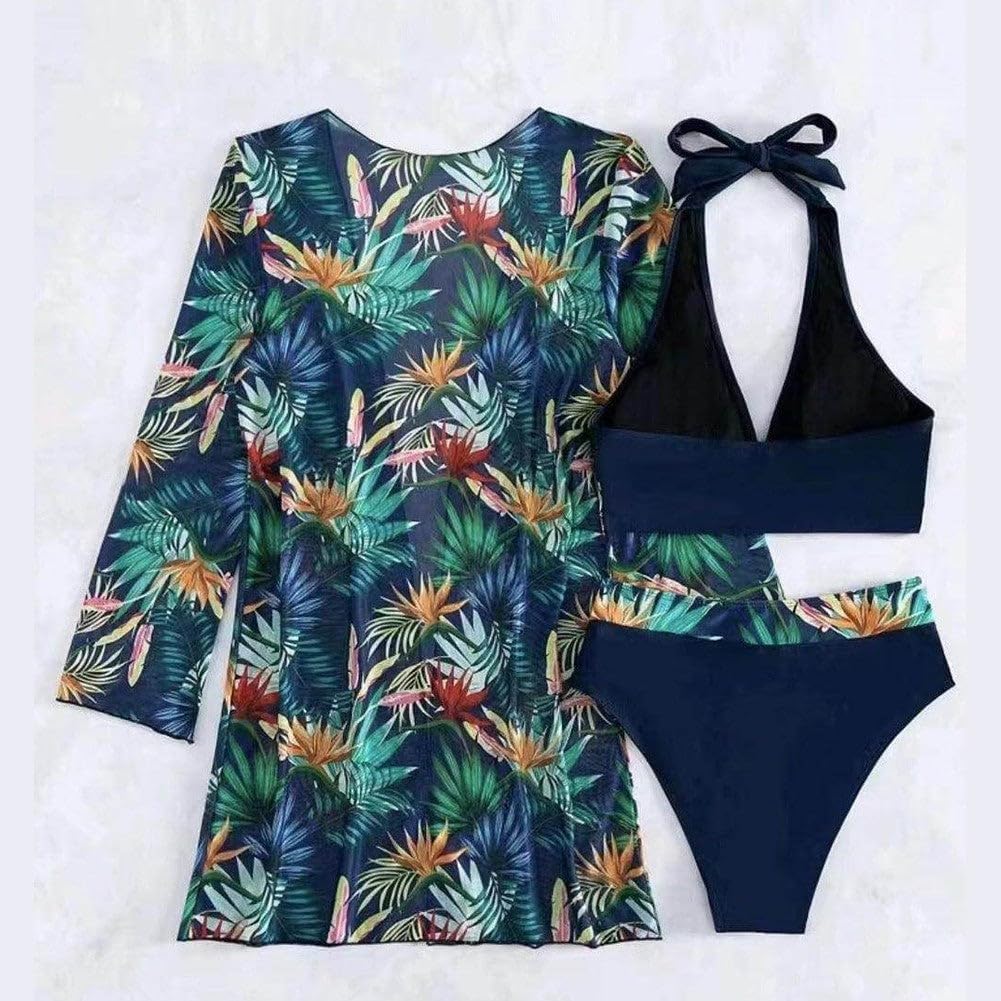 Printed Halter Neck Three-Piece Swim Set