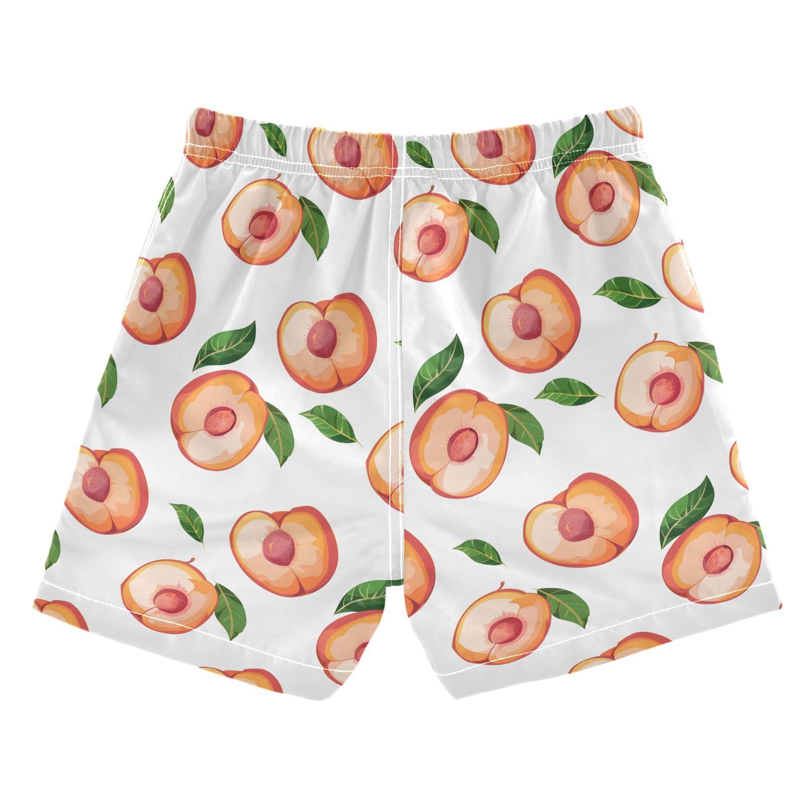 ALAZA Peach Fruit Leaf White Boys Quick Dry Beach Board Shorts Kids Swim Trunks Bathing Suit Swimsuit 3T