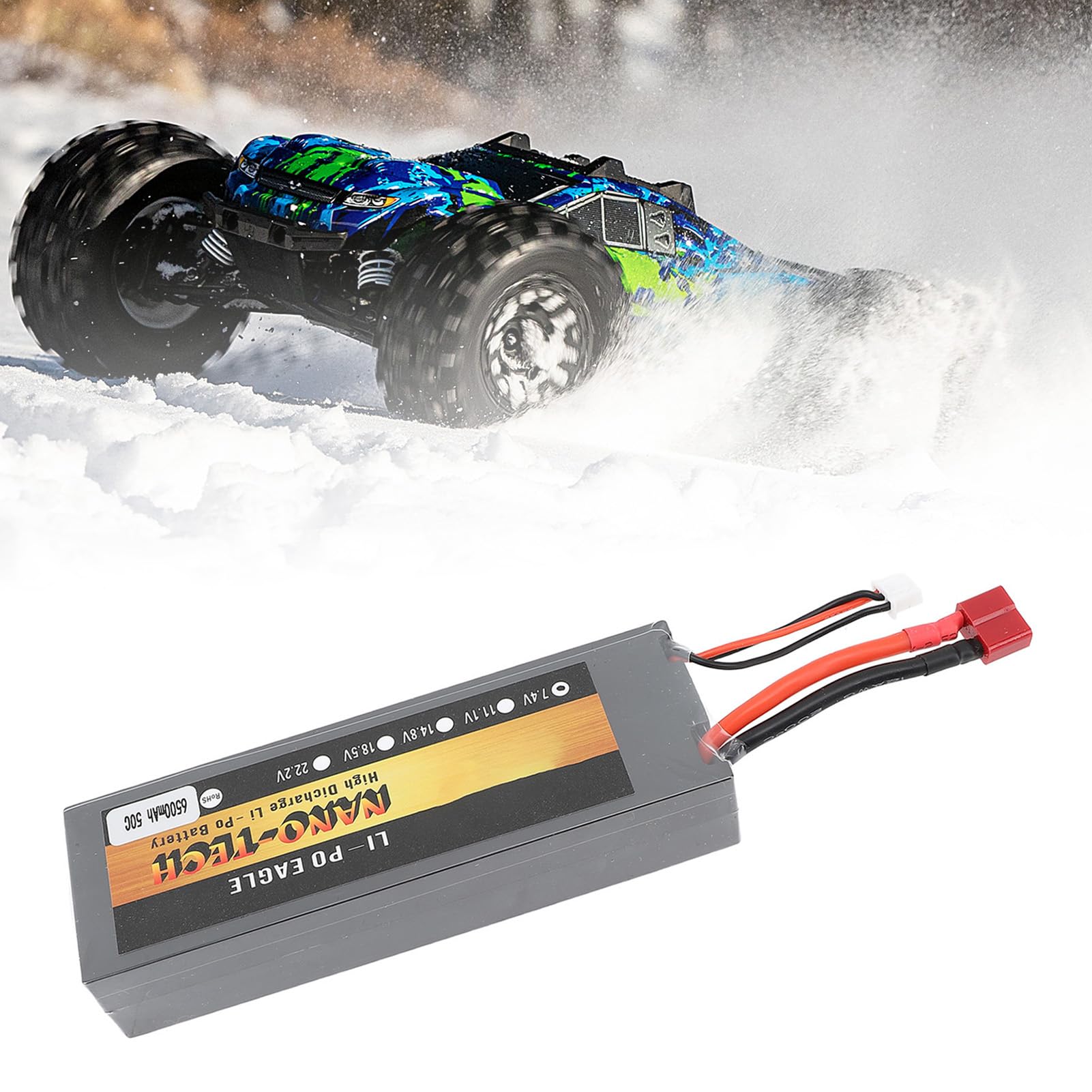 RC-Car-Lithiumbatterie, 7,4 V, 6500 MAh, Hartschalenkoffer