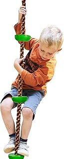 Hey! Play! Climbing Rope Knotted Tree Swing Ladder- Kids Backyard Balance Equipment for Strength, Exercise and Healthy Fun for Boys and Girls , Green