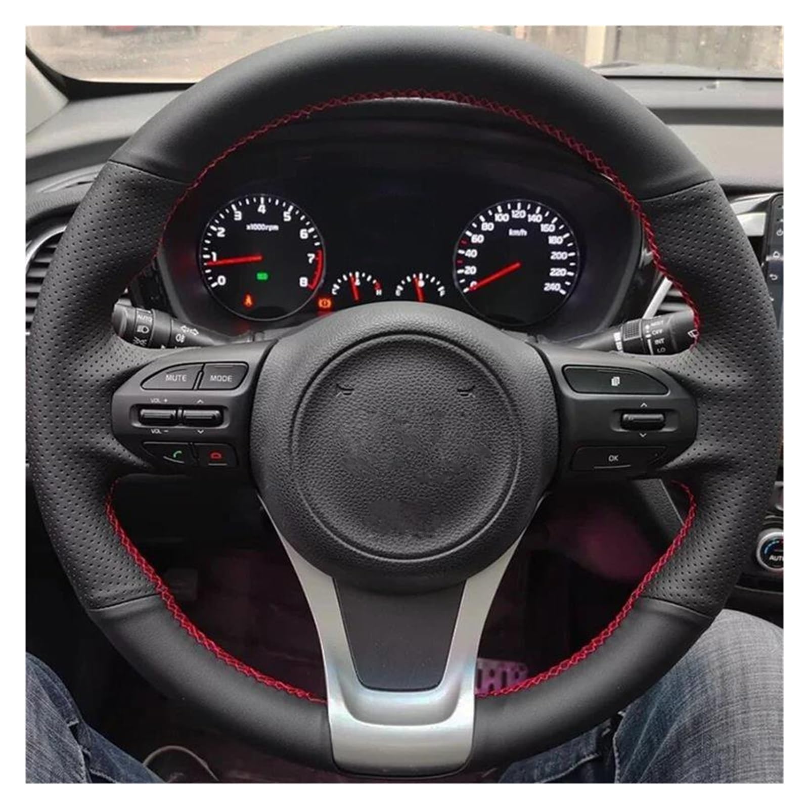 Lenkradabdeckung Auto Lenkrad Geflecht Abdeckung Für Kia Für Sorento 2015 2016 2017 2018 Für Sedona 2015-2019 Innen Zubehör Lenkrad Bezug Auto(Brown Thread)
