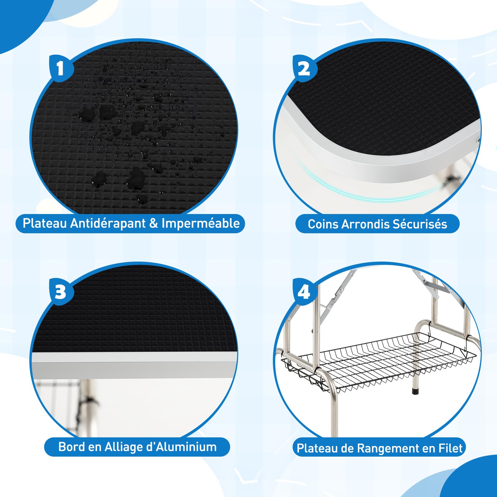 COSTWAY Table de Toilettage pour Chien Pliable, Bras Réglables en Hauteur, 2 Sangles, Pinces Amovible, Plateau Fond en Maille, Table Toilettage Chien Chat, Charge 150 kg, 125 x 61 x 162,5 cm