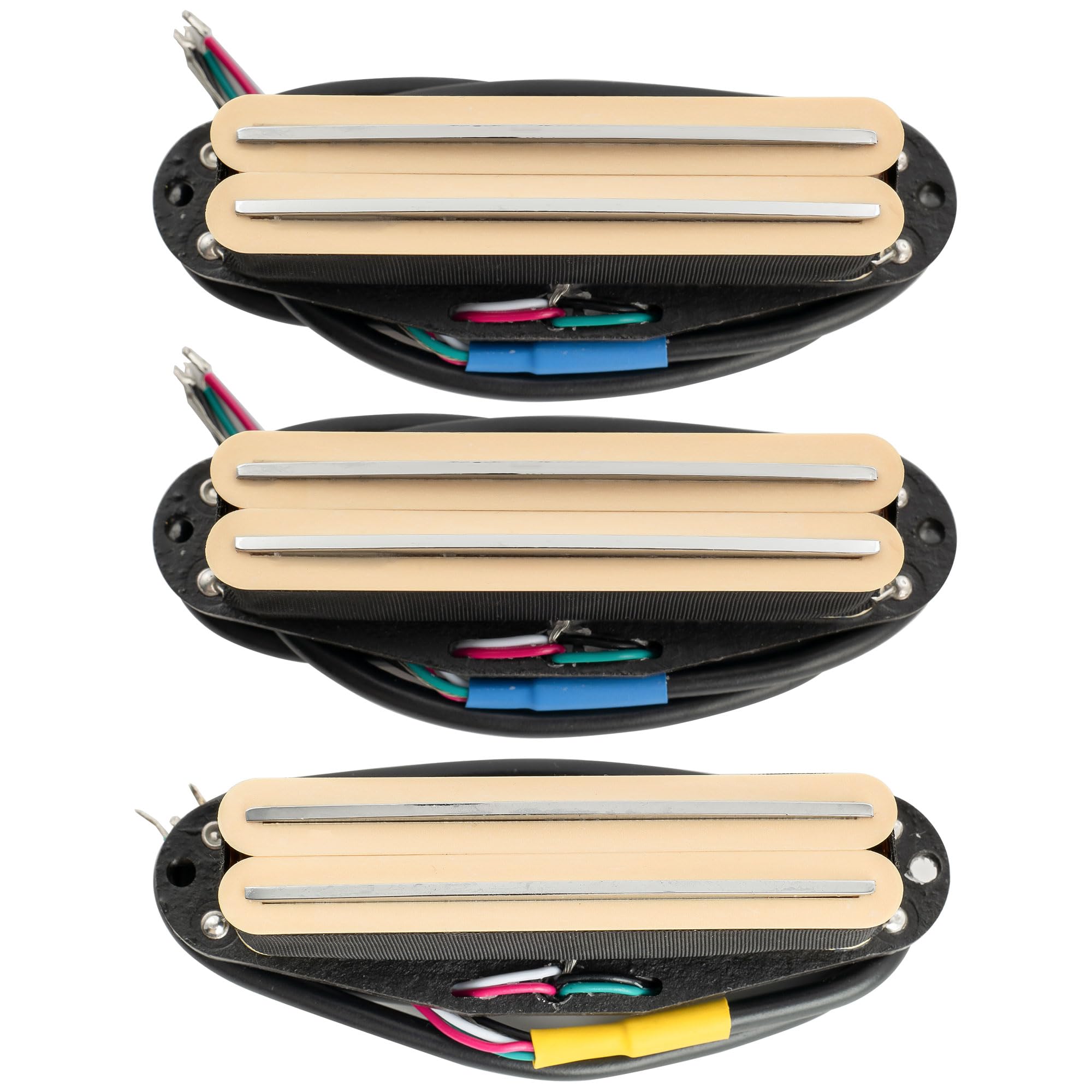 Musiclily Pro ST-DPHA Alnico 5 Rail Blade Humbucker Tonabnehmer Set für Strat E-Gitarre, Creme Chrom
