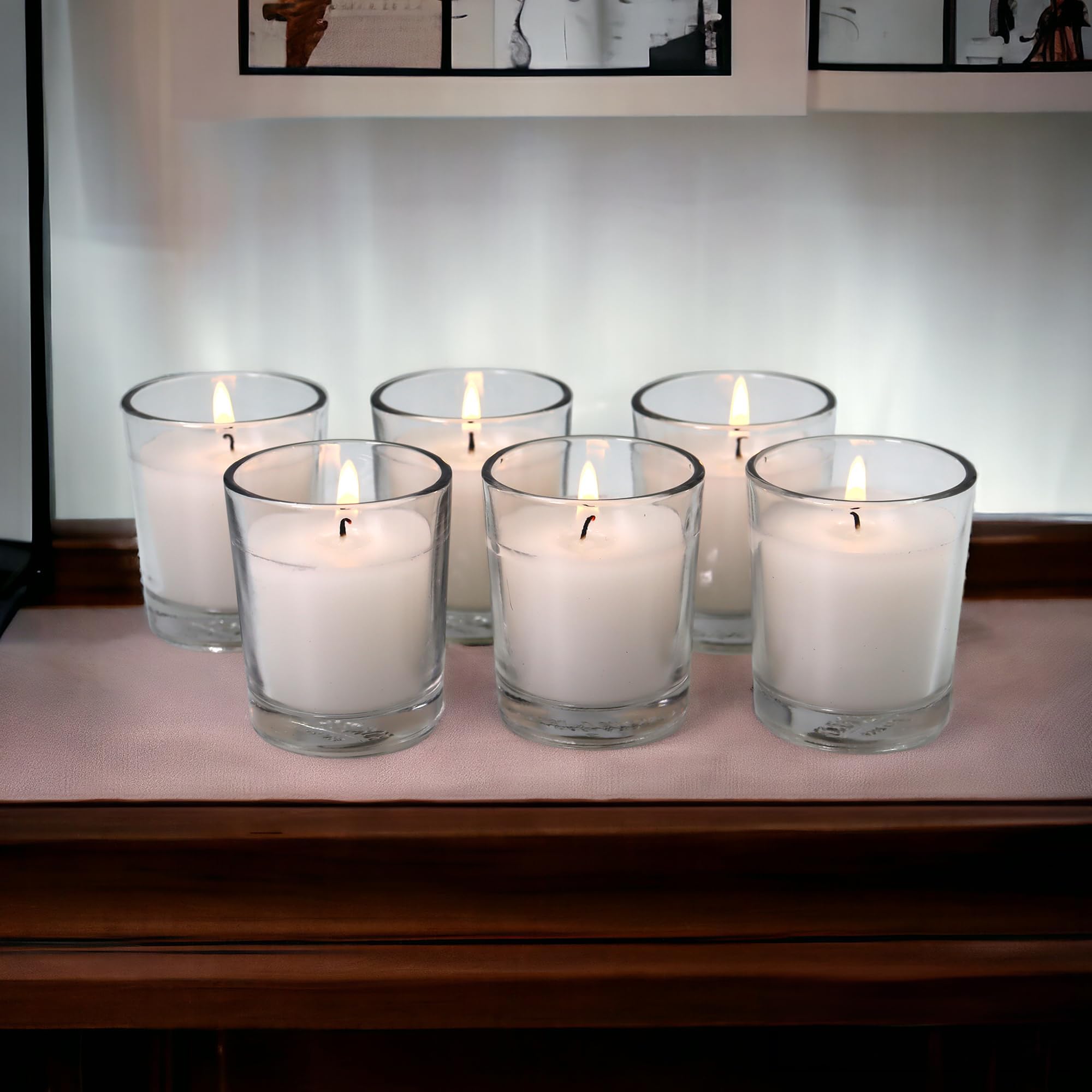 Hosley® Unscented Clear Glass Filled Votive Candles|Candles for Decoration| Hand Poured Wax Candles Perfect for Home Decor,Christmas Candles for Gifting|12 Hours Burning Time|Smokeless|Pack of 6