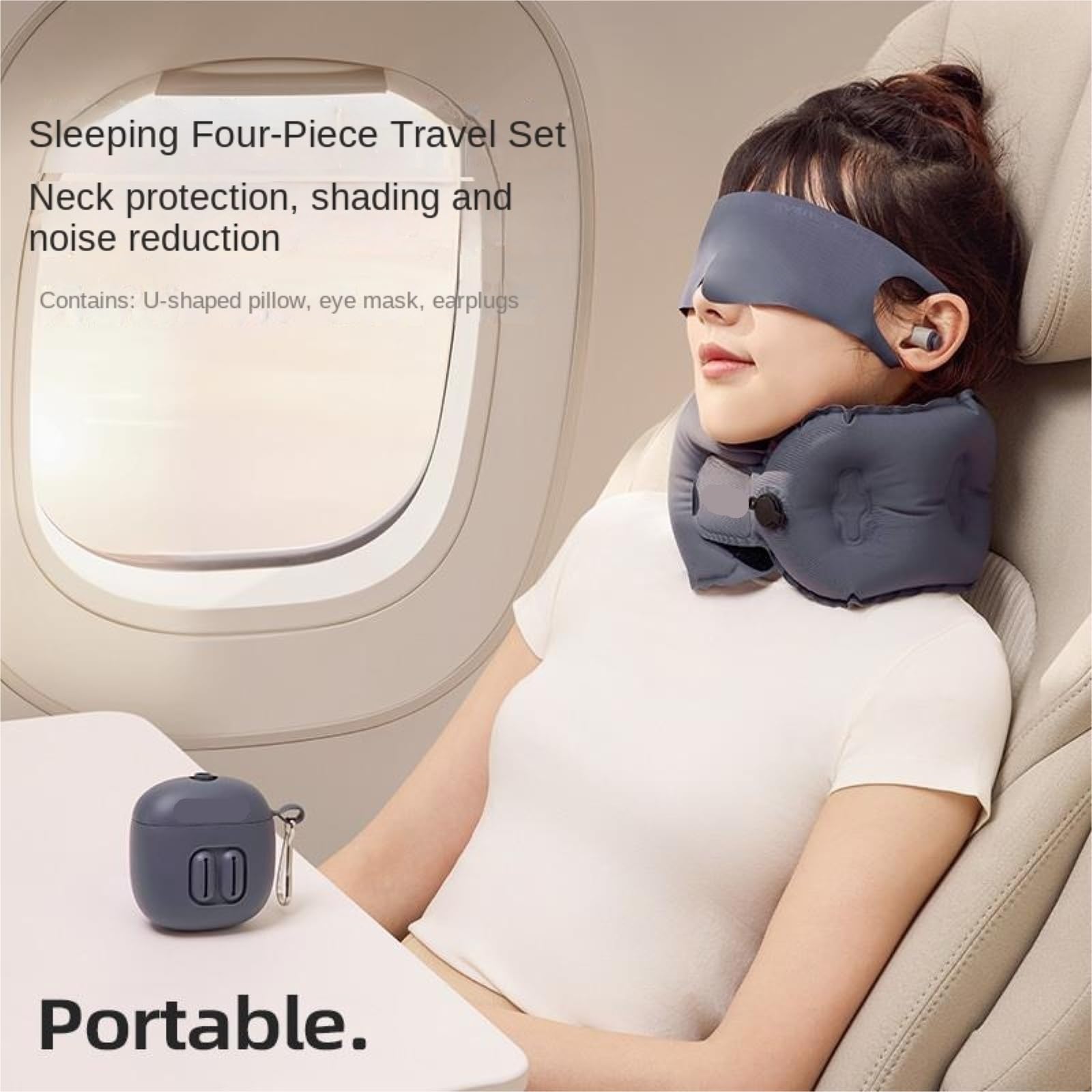 Schlafkissen Flugzeug Für Reisen Aufblasbares Nackenkissen Zur Geräuschdämpfung, for Büro Und Unterwegs(Grey)