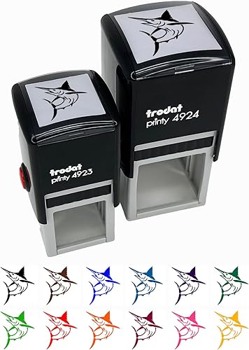 Jumping Marlin Fish - Sello de goma autoentintado - 1-12 pulgadas grande - tinta negra