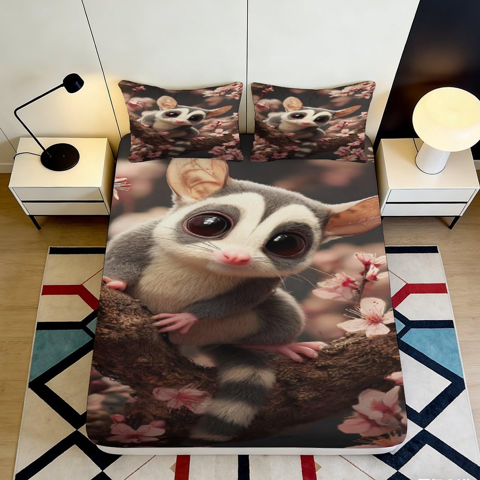 Dhbaneiok Style-2 3D Printed Cute Squirrel Fitted Sheet Microfiber Soft Anti-Slip Cherry Blossom Bed Cover For Bedroom Dorm Decor 90X200x25cm