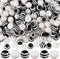 200 peças, 2 cores, contas listradas pretas e brancas, contas de bolhas de 8 mm, pequenas esferas redondas chiclete de acrílico, arco-íris, espaçadores soltos, acessórios para fazer joias