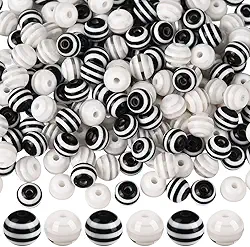 200 peças, 2 cores, contas listradas pretas e brancas, contas de bolhas de 8 mm, pequenas esferas redondas chiclete de acrílico, arco-íris, espaçadores soltos, acessórios para fazer joias