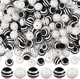 200 peças, 2 cores, contas listradas pretas e brancas, contas de bolhas de 8 mm, pequenas esferas redondas chiclete de acrílico, arco-íris, espaçadores soltos, acessórios para fazer joias