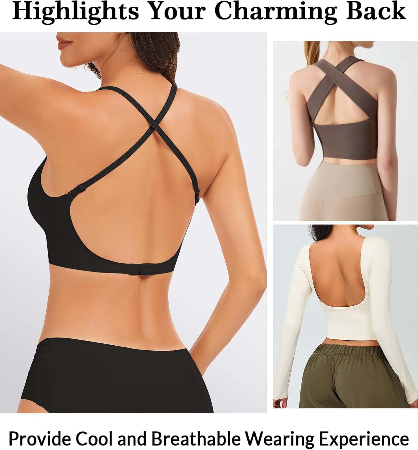 Seamless Low Back Bra Wireless Padded Bralette Thin Straps Comfort Halter Backless Cross Multiway Convertible Bras
