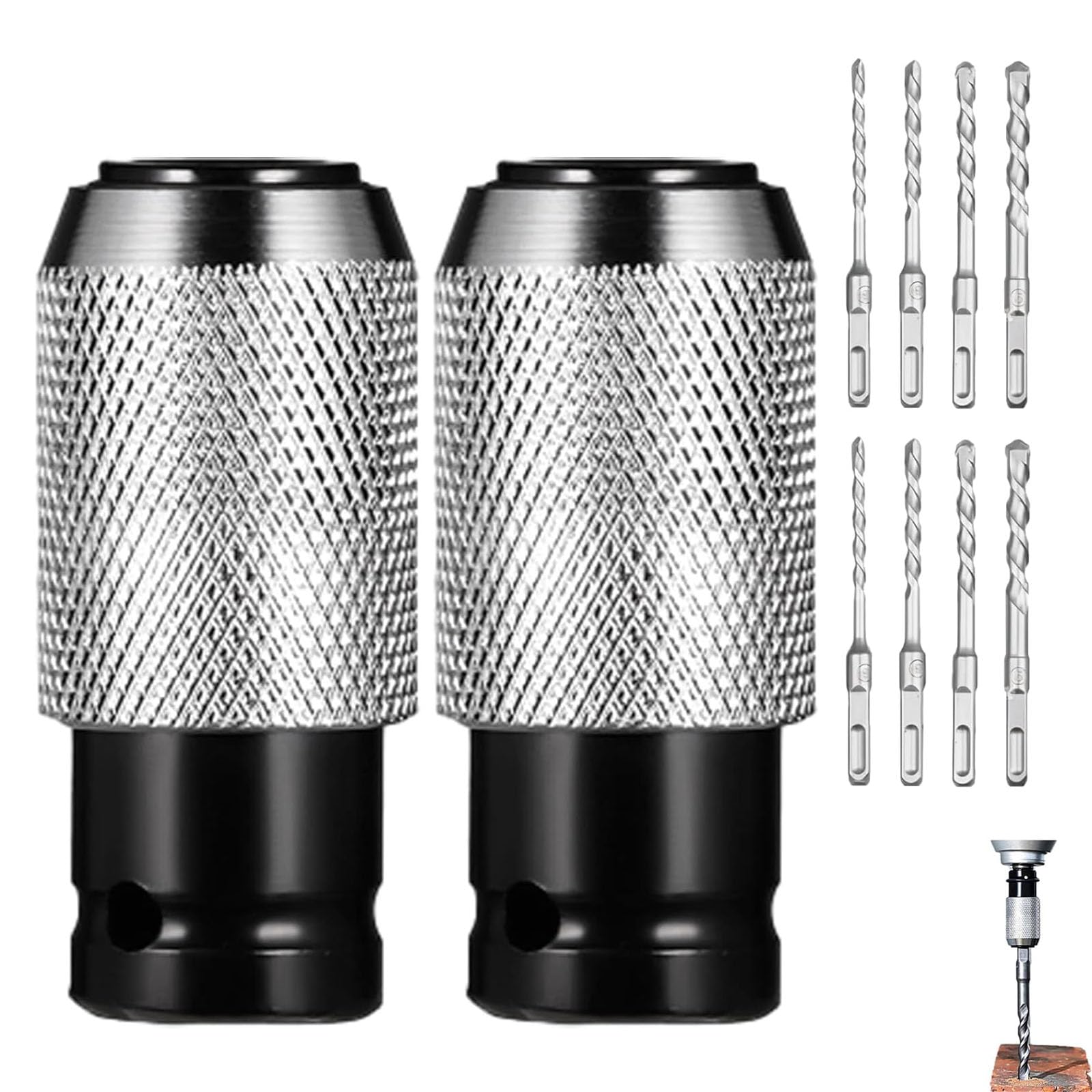 Rotary Hammer Adapter with Impact Drill Bits Set, Electric Hammer-to-Drill Converter, Quick-Release Heavy-Duty Adapter for Wrench & Drill, Ready for Tough Materials (2 Set)