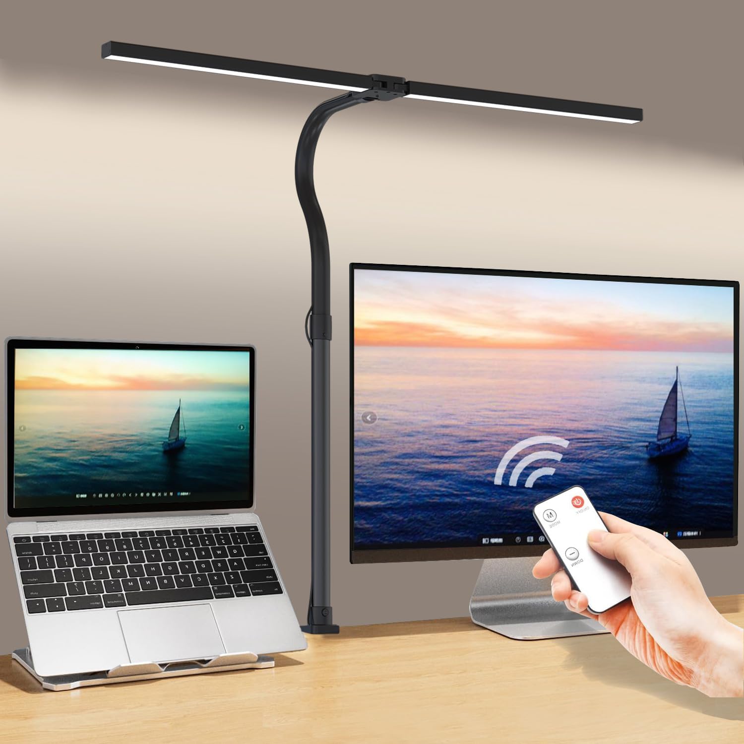 Lámparas LED de escritorio para oficina en casa, lámpara de escritorio de doble cabezal de 24 W con abrazadera, 5 colores 5 de brillo, luz de mesa