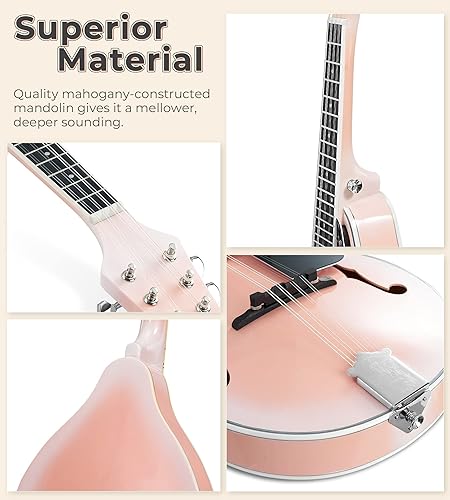 Miniatura 11 de Vangoa Instrumento musical de mandolina A Style, kit de instrumentos de mandolina acústica italiana de 8 cuerdas para principiantes profesionales