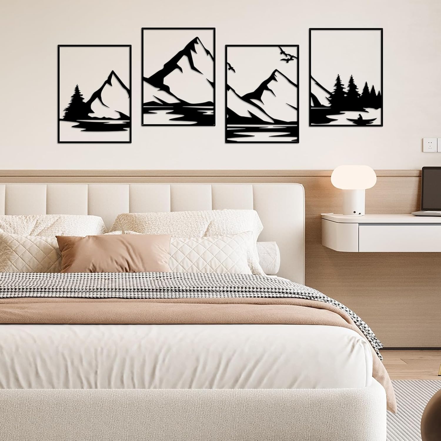 DUOOLN 4 Pcs Mountain View Metal Wall Art Decor, Large Forest Decorative Painting, Metal Vertical Hanging Wall Sculptures for Home Living Room Bedroom Garden Sofa Backdrops Decorations