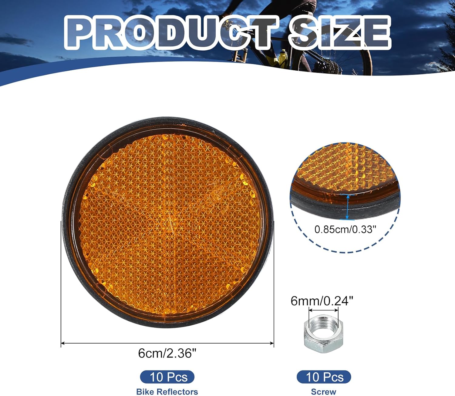 PATIKIL Round Rear Reflectors, 10 Pcs Safety Reflective Warning Reflector Plastic Universal Motorcycle Reflector with M6 Screw Mount for Car Motorcycle Trailer Bike Bicycles Dirt, Yellow