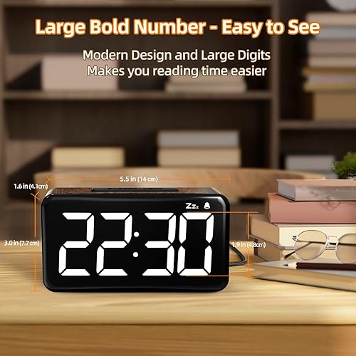 Miniatura 3 de NOKLEAD Reloj despertador digital grano de madera, pantalla LED grande de 5.9 pulgadas, fácil de usar para personas mayores y hombres, brillo