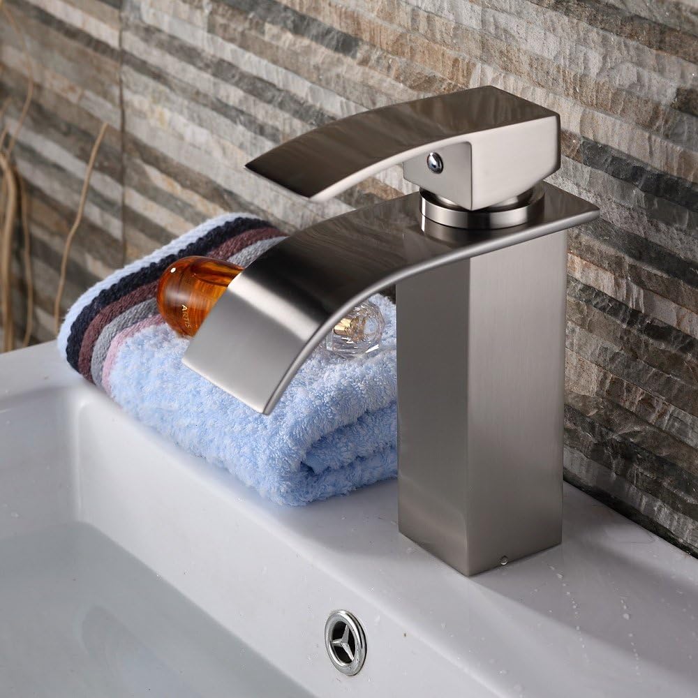 Blасk Frіdау - 40% оƒƒ Yodel Brushed Nickel Single Handle Single Hole Waterfall Bathroom Vanity Vessel Sink Faucet for 1-Hole Installation