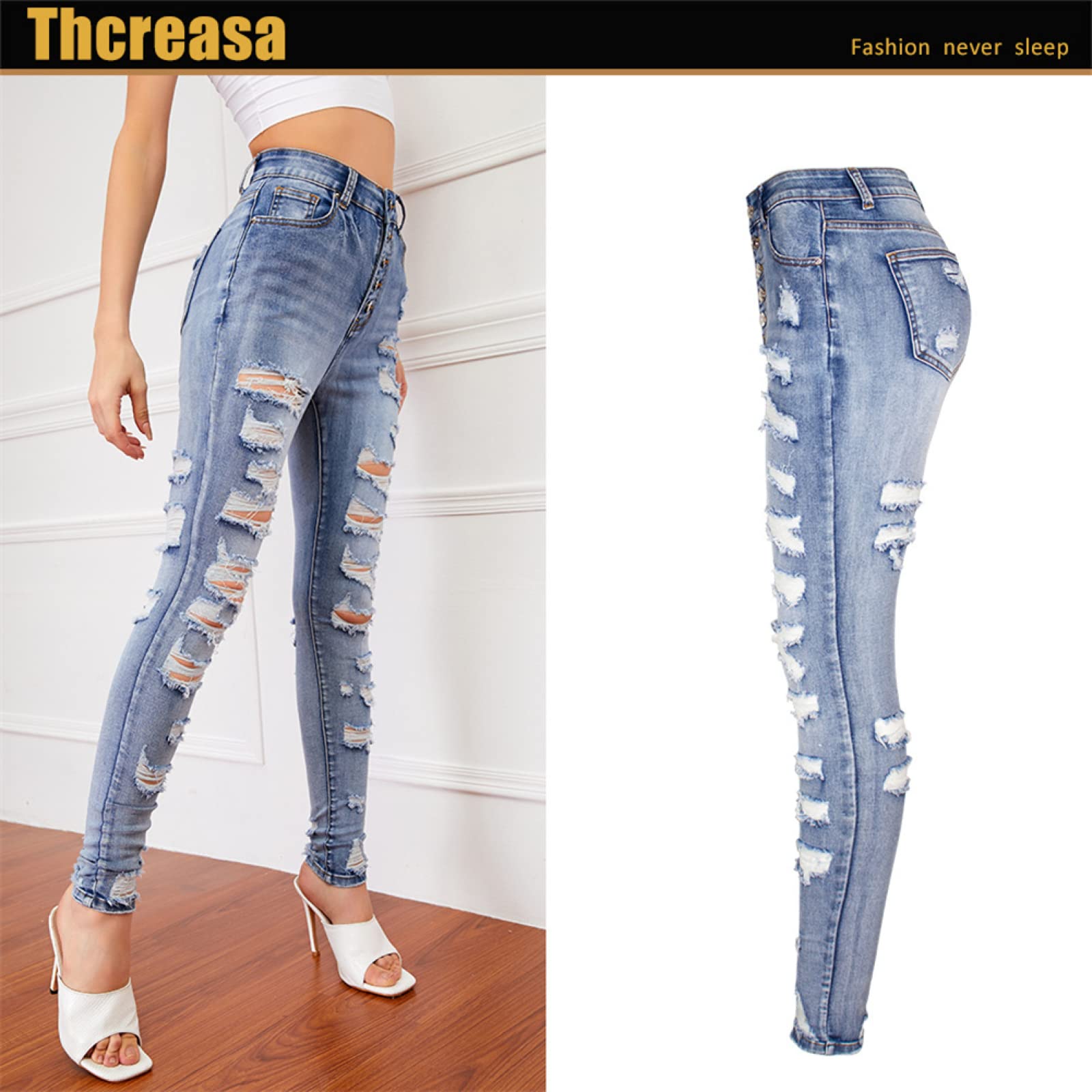 Pantalones Vaqueros Perforados para Mujer, Ajustados, Elásticos, Resistentes Y Desgastados, Pantalones De Lápiz De Pierna Otoñal para Mujer.