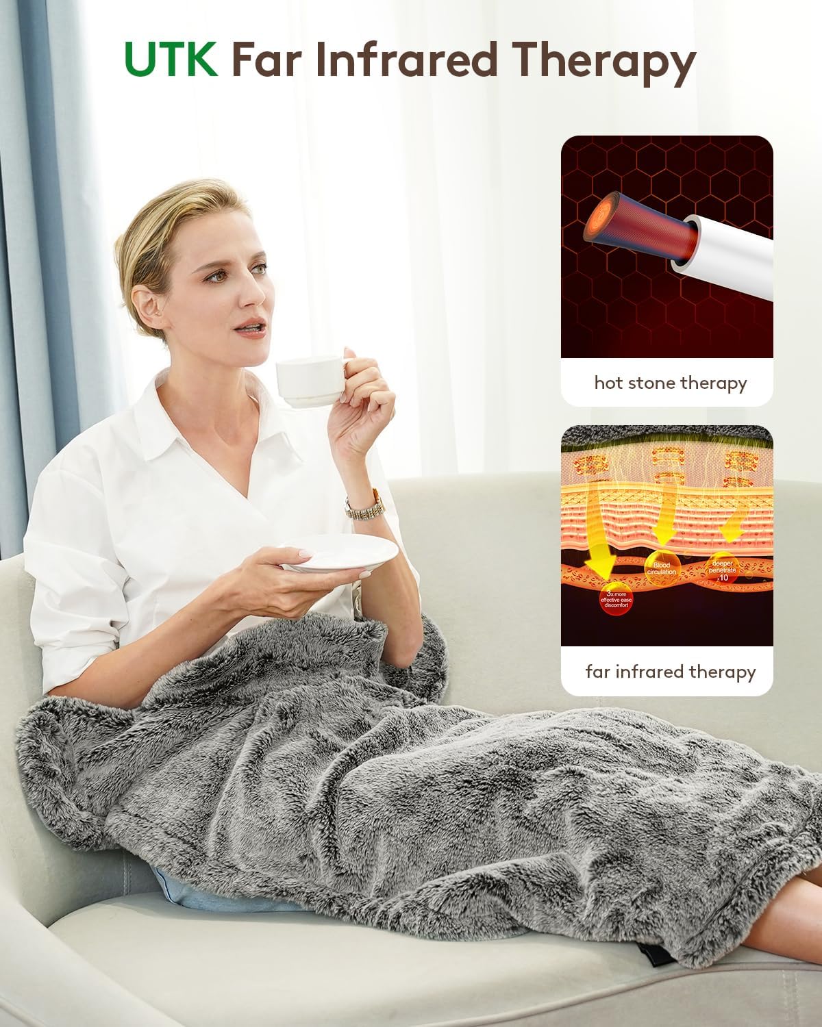 UTK Far Infrared Heating Pads for Neck and Shoulders and Back Relieve Pain, Hot to 159℉, Gift for Women, FSA-HSA Eligible, 36 Jade, 0-240 Min Auto Shut Off, Heating Pad for Full Back (40 * 24'') - Image 2