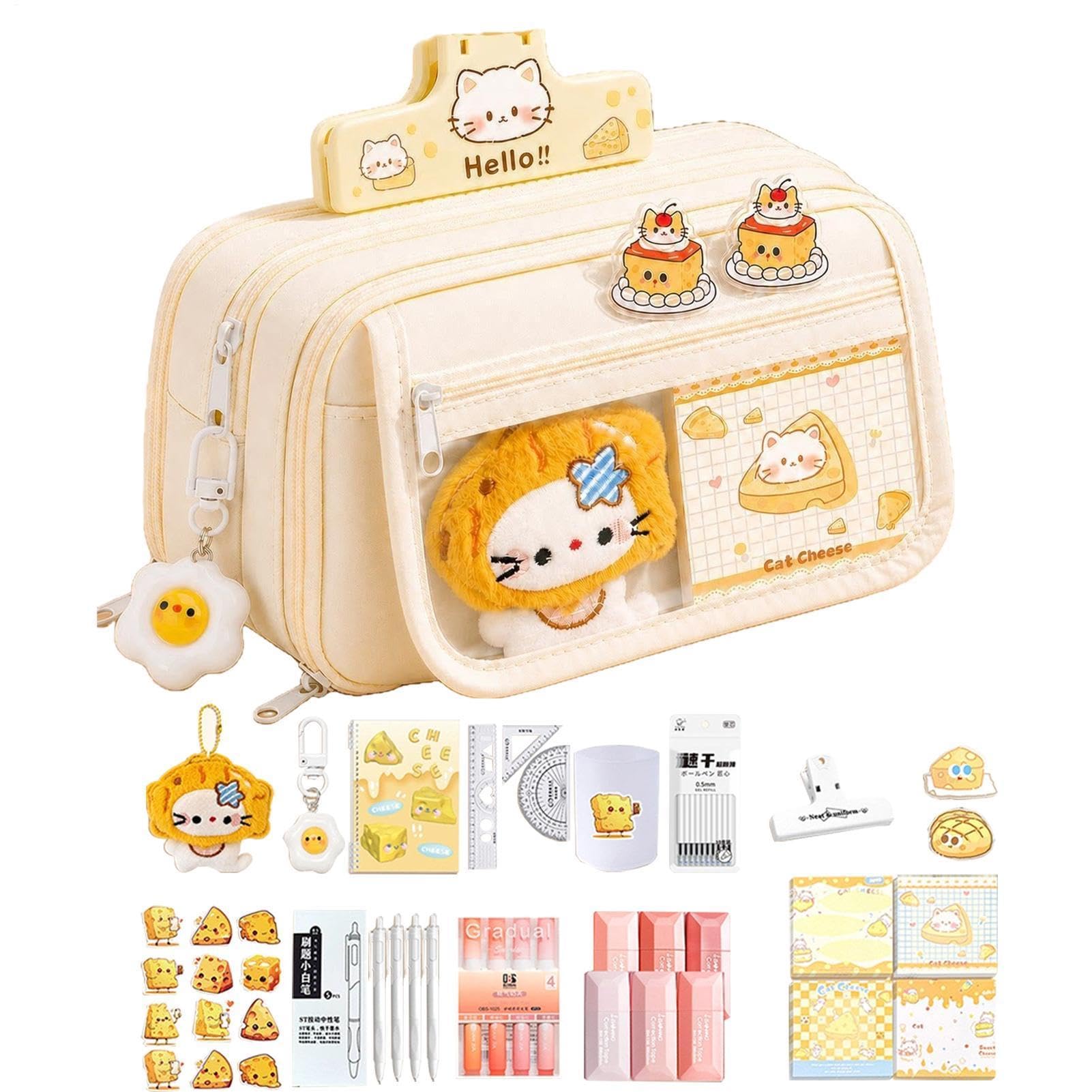 Astuccio con forniture Cheese Cat Design Stationery Set | Astuccio a 13 strati con gatto: grande capacità, set di cancelleria per studenti