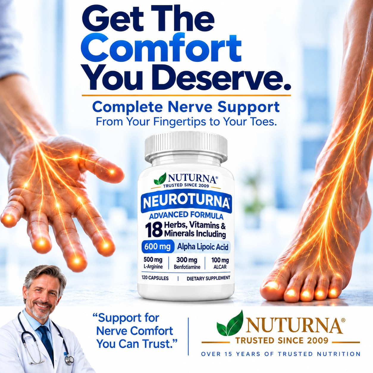 Neuropathy Support Supplement with 600 mg Pure Alpha Lipoic Acid - Advanced ALA Nerve Formula for Feet Hands Fingers Legs - Ultra Potent 18 in 1 Natural Nerve Vitamins - 120 Capsules — Amazon image 3