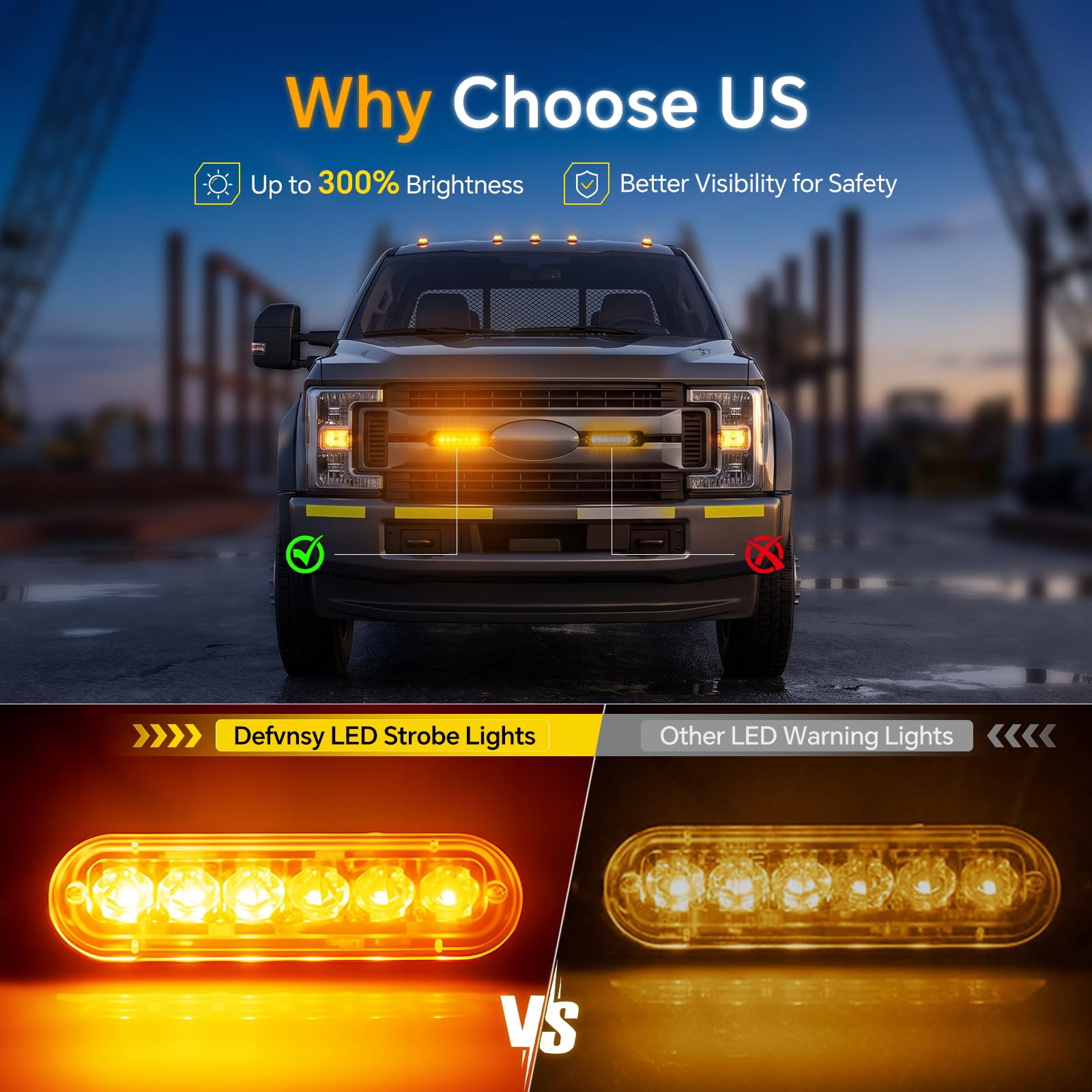 Defvnsy - Pack de 4 - Lumière stroboscopique ultra mince ambre à 6 LED - Barre lumineuse à LED Mini barre lumineuse d'urgence 18 Mode clignotant 12V-24V pour véhicule ou camion universel