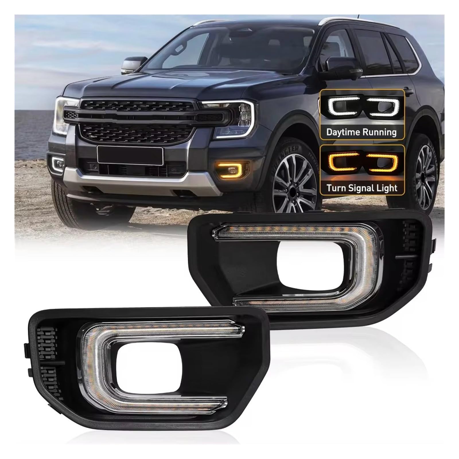 Phares Antibrouillard LED Ford Ranger T8 2019-2022 Avec DRL Et Clignotant Jaune