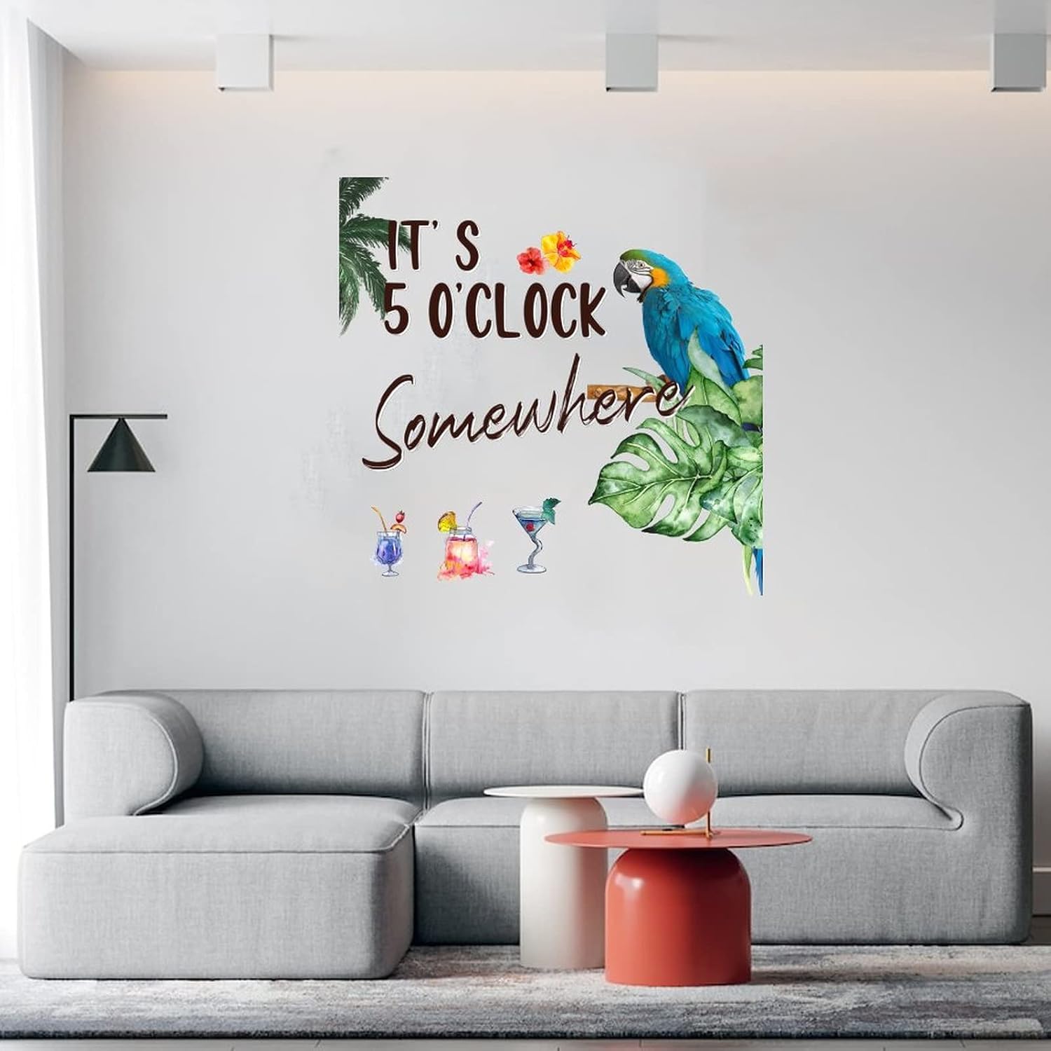 It's Five O'clock Somewhere Wall Sticker Quotes Happy Hour Pool Beach Furniture Wall Decal Vinyl Wall Art Murals Quotes for Floor Window Party Playroom Wall Decoration 28in