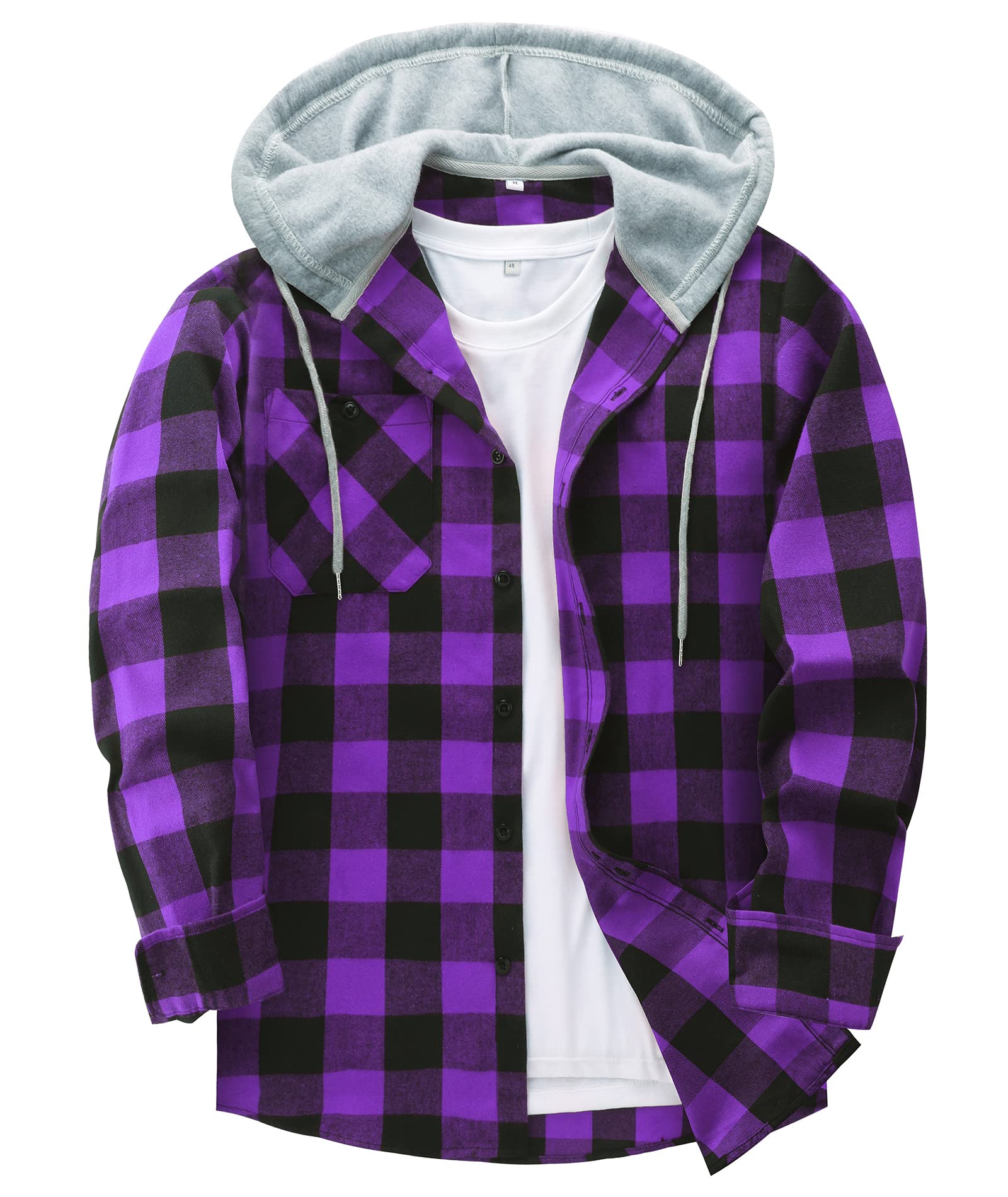 JACKETOWNPlaid Casual Sweatshirt Hoodie Long Sleeve Men's Shirt With Pocket Button Down Checked Jacket Flannel Regular Fit 4 Seasons Lumberjack M-3XL
