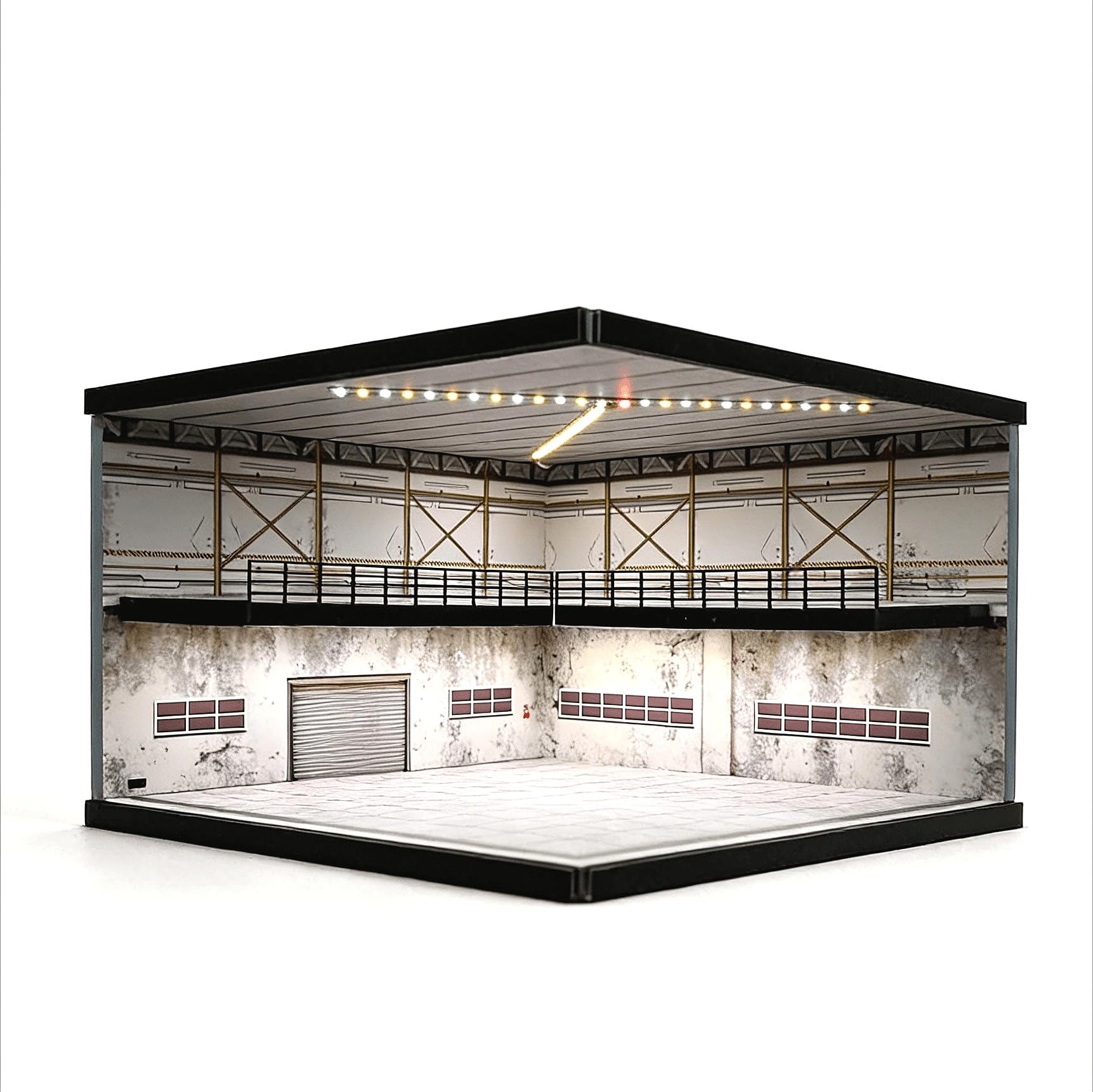 1/64 Diorama Garage Modell, Dreifarbige Beleuchtung Parkplatz Szene Display Case, Modellautos Szene Vitrine, Diecast-Modellautoszene mit 10 Helligkeitsstufen, 20 Fahrzeuge Stehen zur Verfügung(D)