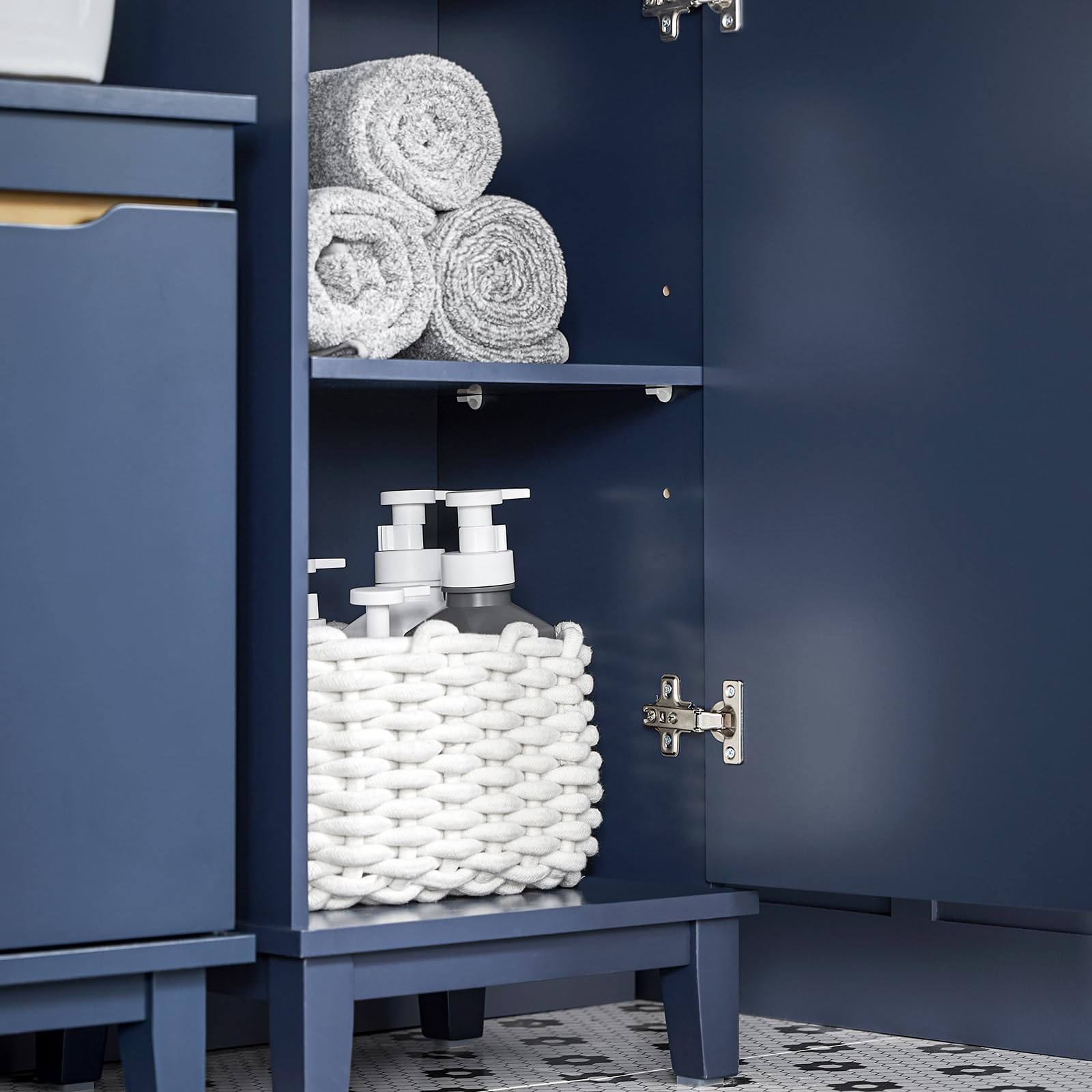 SoBuy Meuble Salle de Bain Colonne Rangement avec 3 Étagères Ouvertes, Armoire avec Porte et Tiroir Petit Meuble de Rangement Salle de Bain pour Espaces Réduits 35 x 30 x 170 cm BZR112-B