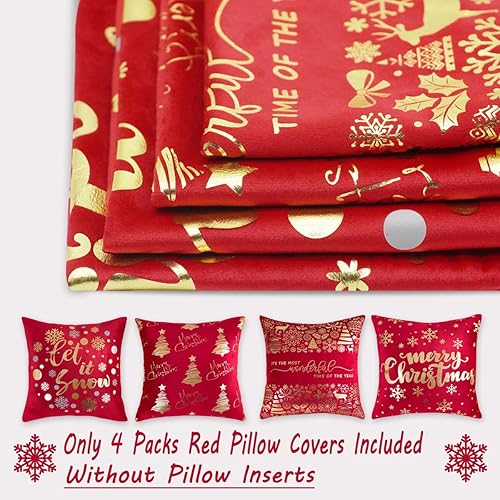 Miniatura 3 de Juego de 4 fundas de almohada navideñas rojas y doradas de 18 x 18 pulgadas, decoración navideña dorada y roja, almohadas de 18 x 18 pulgadas para