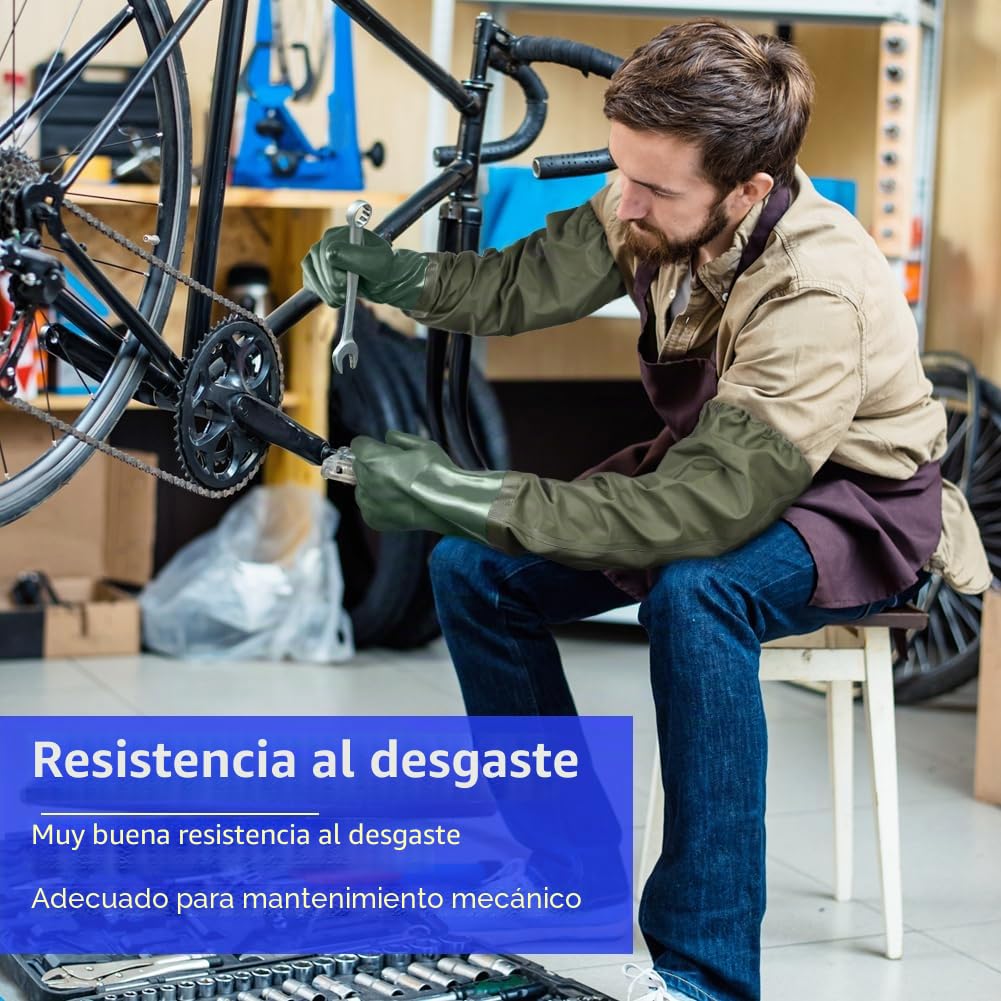 70cm Guantes de Estanque, Impermeables Limpieza Guantes Trabajo con Longitud Hasta el Codo para Jardinería, Pesca, Acuarios y Maquinaria Industrial (Verde)