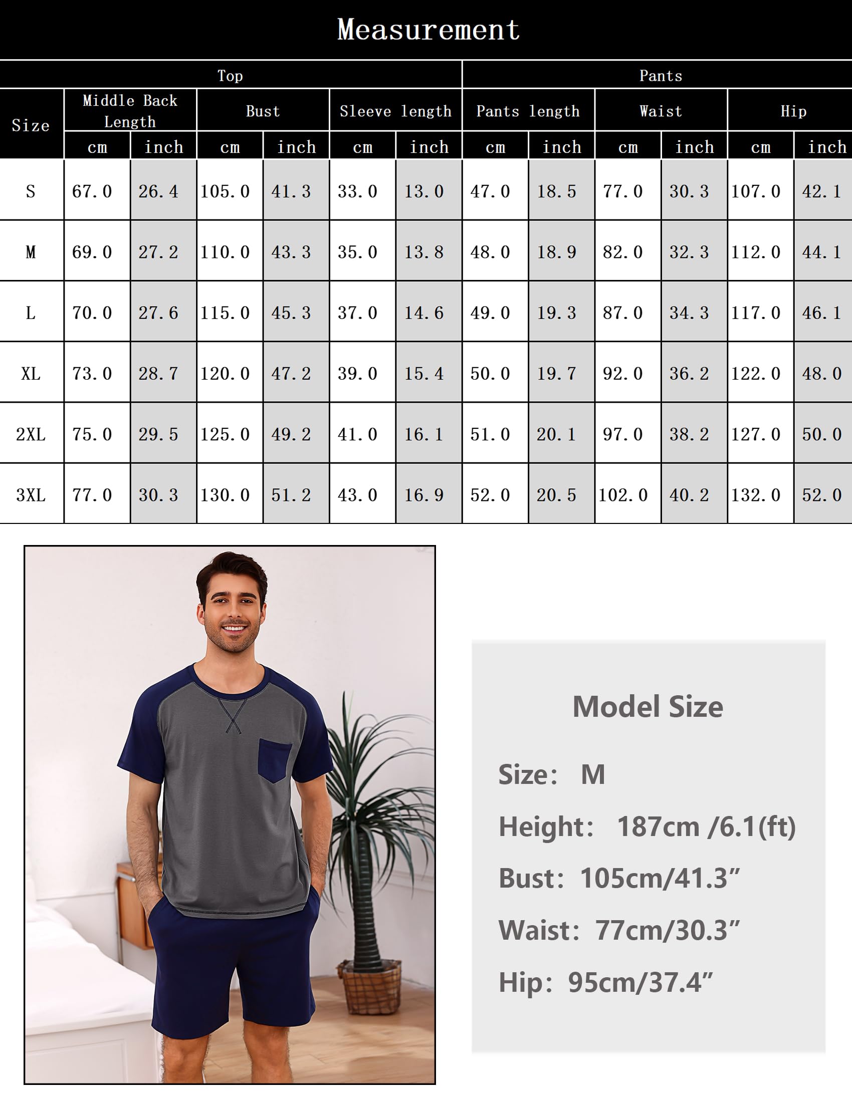 Aseniza Pyjama Homme Été Coton Court Short Ensembles de Pyjama Shorty Vêtements de Nuit Homme Manches Courtes Col Rond Confortables et Respirants