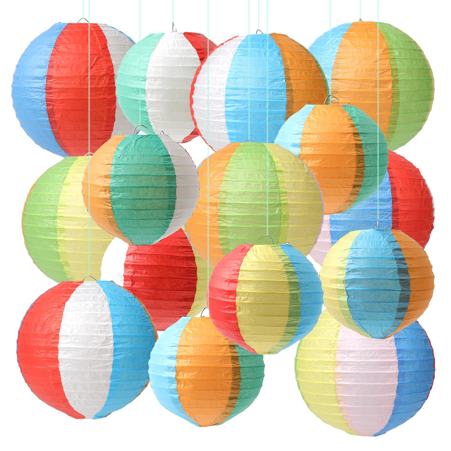 15PCS Paper Lanterns, Beach Ball Ceiling Hanging Lanterns for Summer Beach Themed Birthday Party, Classroom Decorations Supplies.