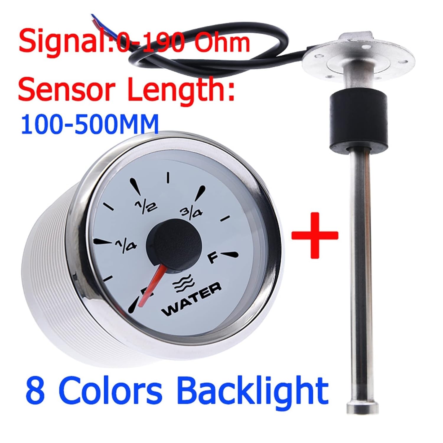 Liquid level sensor and gauge with signal and length information