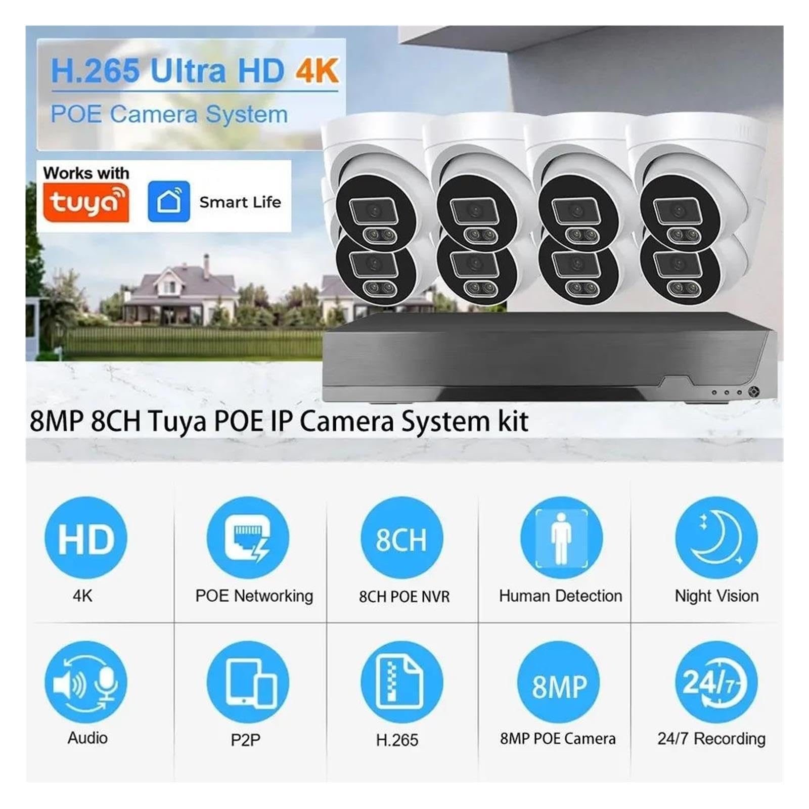 Sistema di telecamere CCTV dome 8CH 4K PoE