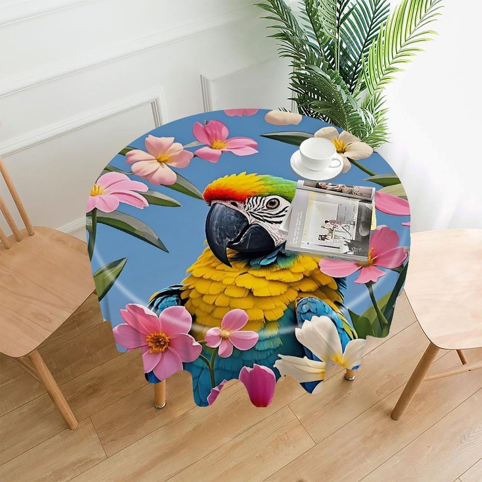 LZQPOEAS Lots of Flowers and Birds Tablecloth Decorative Round Table Cloth Wrinkle Resistant Round Tablecloth Washable Circle Table Cover for Kitchen Dining Party Wedding Camping 60 Inch