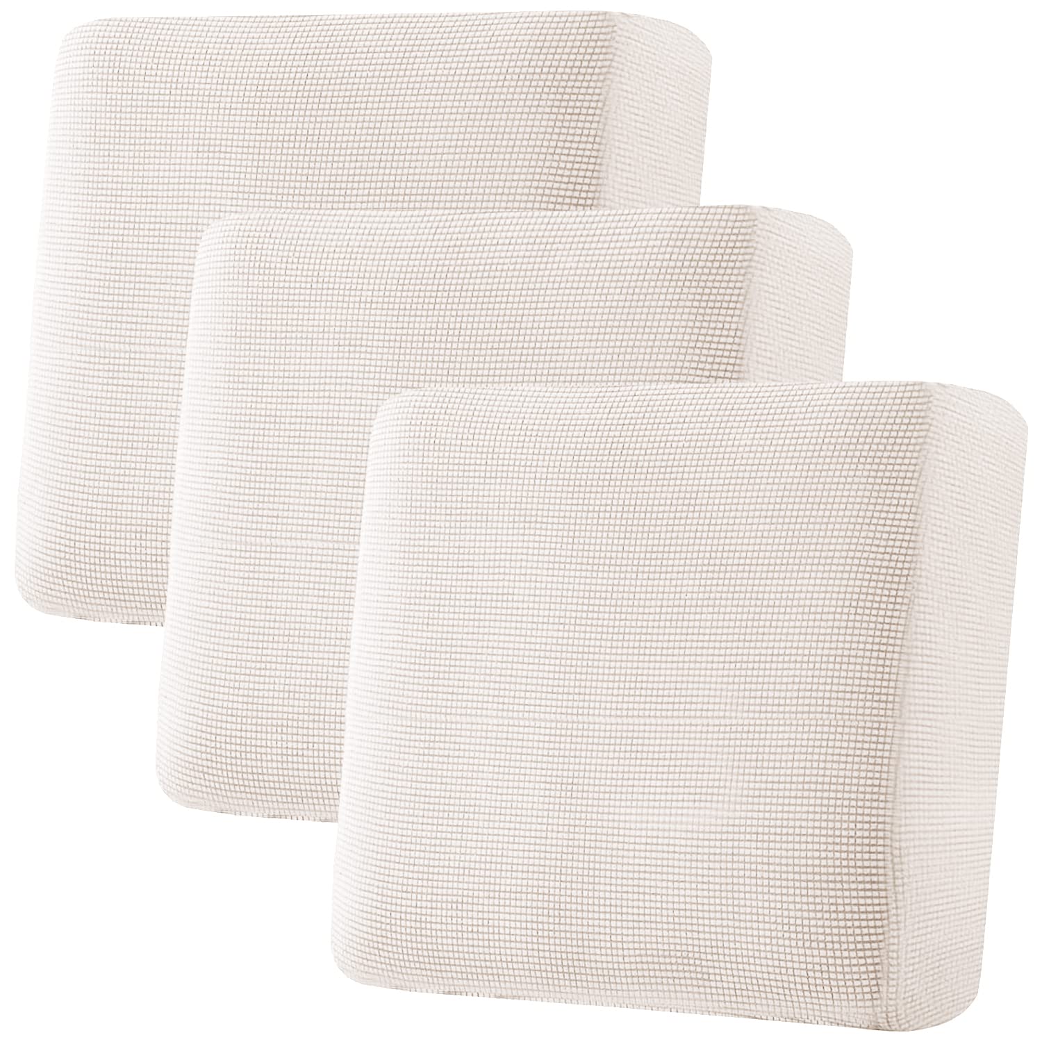 H.VERSAILTEX Super Stretch Individual Seat Cushion Covers Sofa Covers Couch Cushion Covers Slipcover Sets Thick Jacquard Textured Twill Fabric (3 Piece XL Sofa Cushion Covers, Ivory)