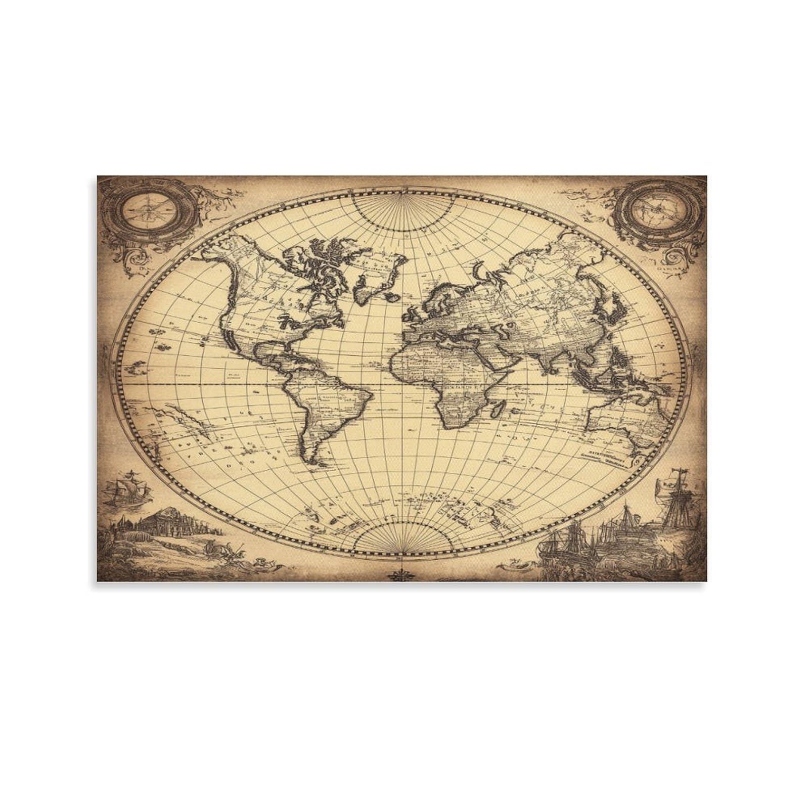 CPLVKWRQJ Vintage World Map Individual Antique Cartography Style Wall Art Decor - Kitchen Canvas Wall Decor Removable Multi-Purpose Focal Point 12x18inch(30x45cm)