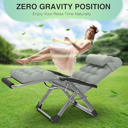 Miniatura 6 de Suteck Silla de Gravedad Cero de Gran Tamaño, Silla de Descanso XL de 29 Pulgadas con Cojín Extraíble y Reposacabezas, Silla de Campamento