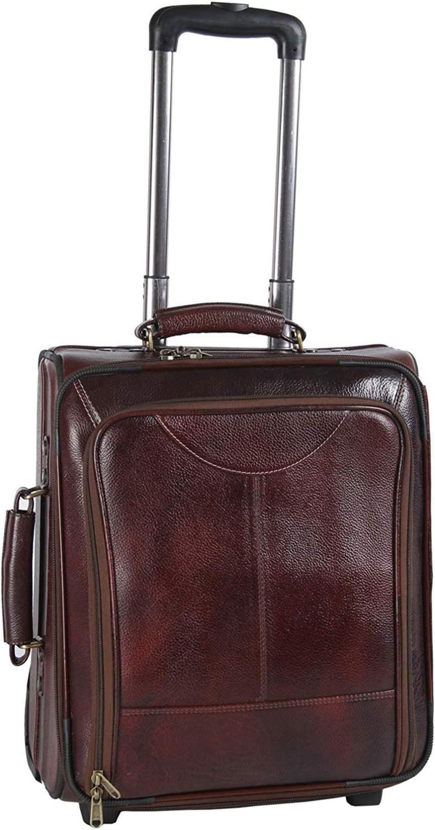 Genuine Leather Overnighter Travel Trolley Cabin Luggage Bag, Brown