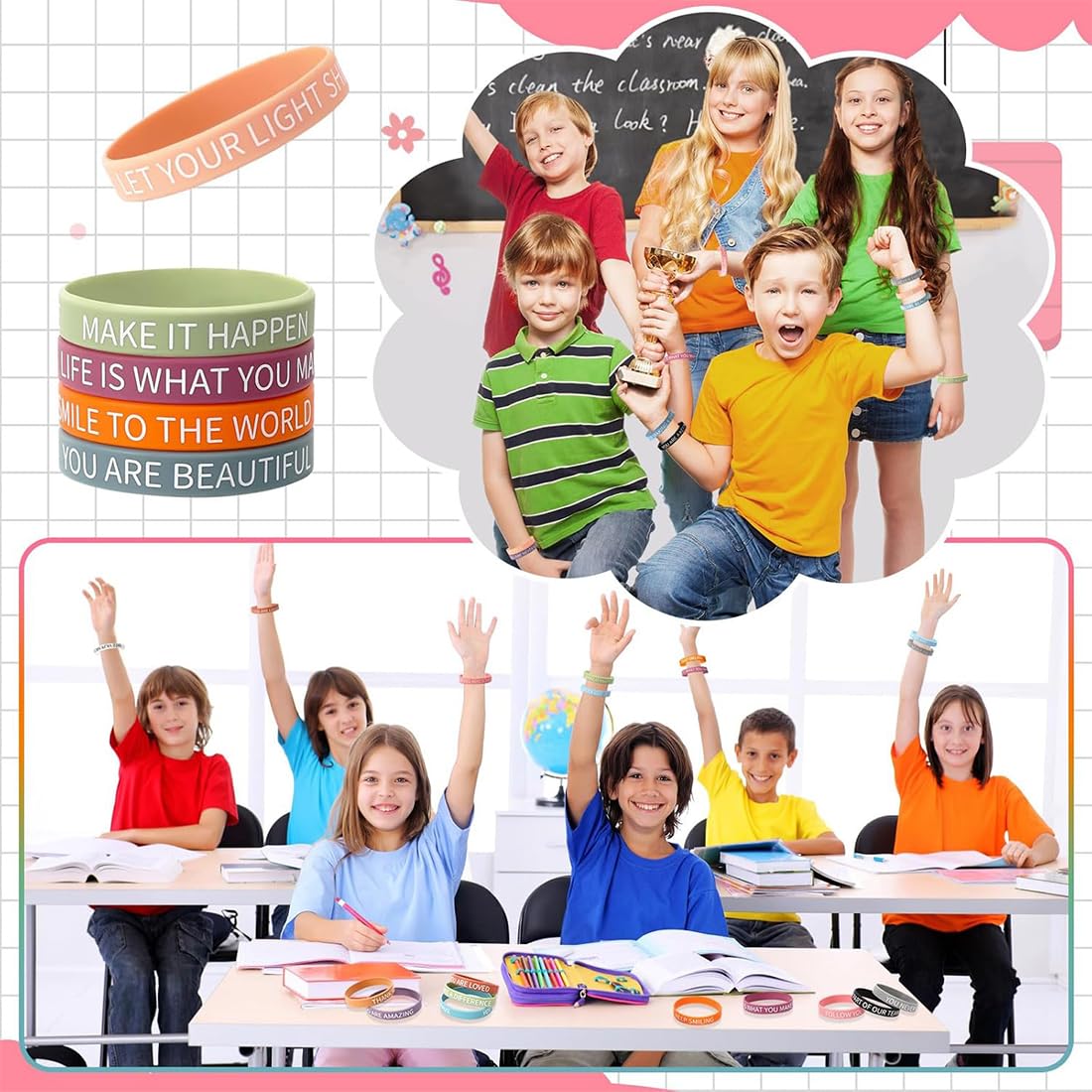 Pulseras de Silicona Coloridas Motivacionales con Frases Inspiradoras para Niños y Adultos