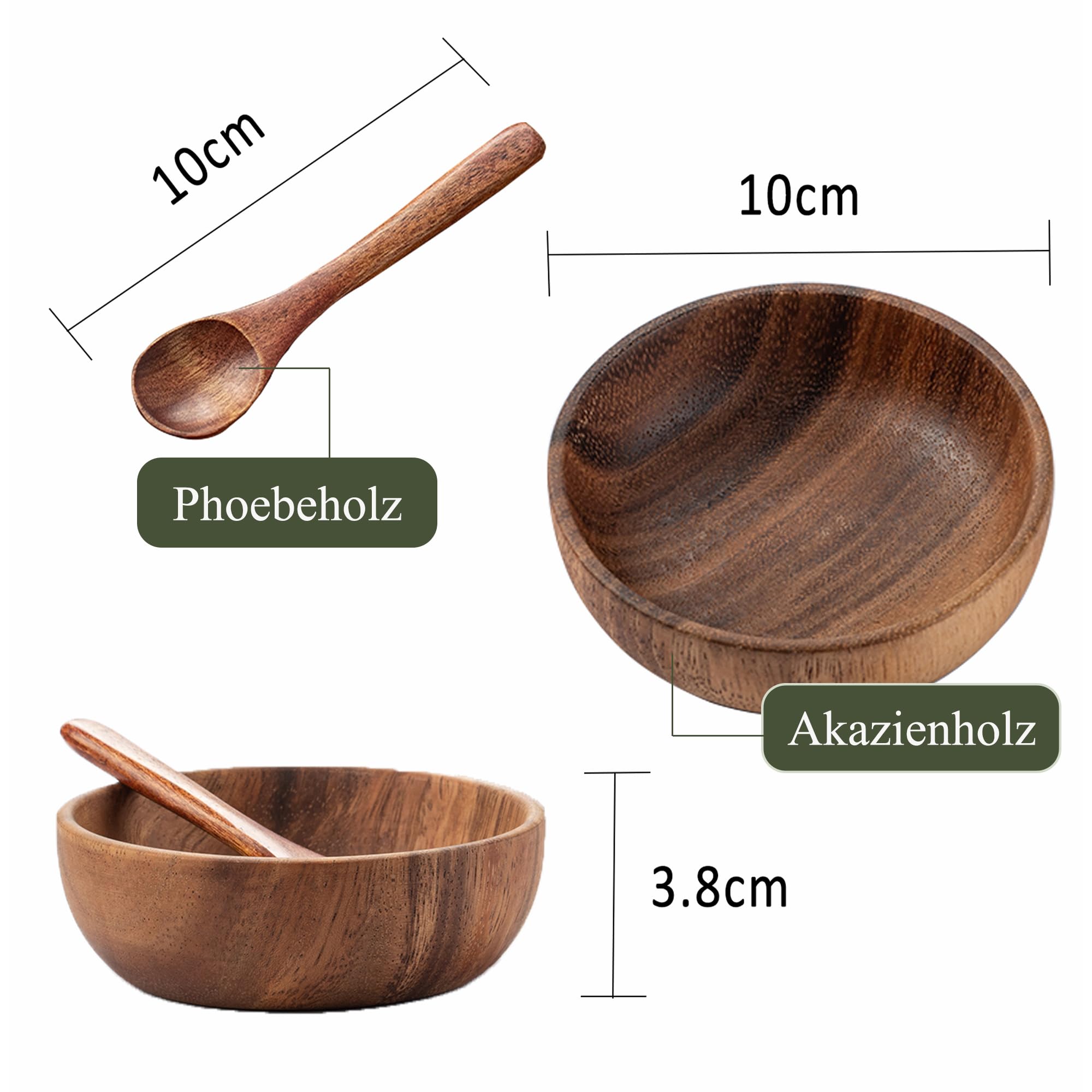 LAVAUX DESIGNS Set di 6 ciotole piccole in legno di acacia | 120 ml ciascuno | Tazze da cucina in legno per servire salse, salse, noci, caramelle e condimenti | Mini tazze